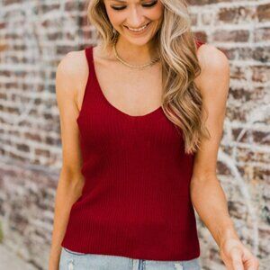 Pulse Boutique - True Romance Ribbed Tank Top - Dark Red